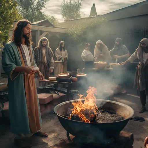 Jesus and his dicsiples fire up the grill