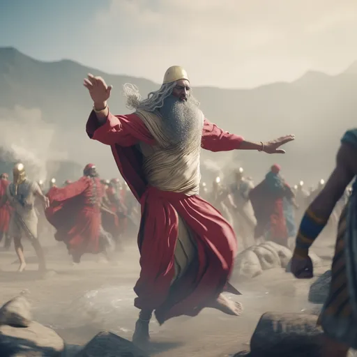 Moses dancing after crossing the Red sea